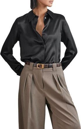 Reiss Ameira Silk Button-Up Shirt in Black at Nordstrom, Size 10 Us