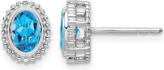 Diamond2Deal 10k White Gold Oval Blue Topaz Stud Earrings
