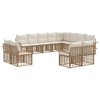 vidaXL Conjunto De Sof&aacute;s De Exterior 12 Pcs Natural Y Crema Poli&eacute;ster Vidaxl