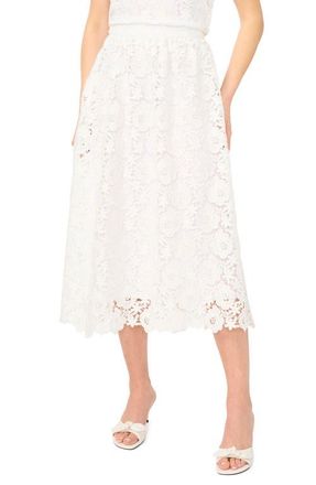 CeCe by Cynthia Steffe Floral Lace A-line Midi Skirt in Ultra White at Nordstrom, Size X-Large