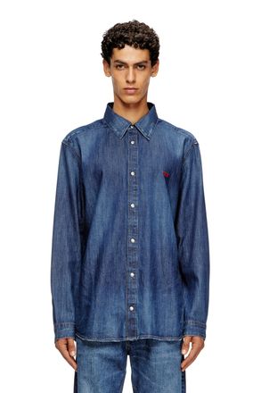 Diesel Denim shirt with embroidered logo - Denim Shirts - Man - Blue