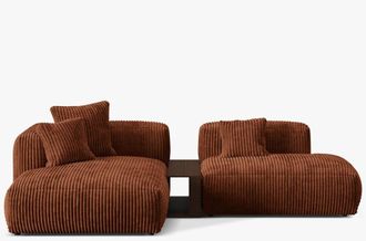 MICADONI Modulares 3-Sitzer Design Ecksofa Martina inkl. Beistelltisch - Cordbezug Brick