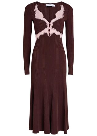 Self Portrait Lace-trim Knit Midi Dress - Brown - S (UK8-10 / S)