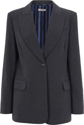 Liu Jo Tailored Grey Single-Breasted Blazer with Lance Lapel and Blue Striped Lining