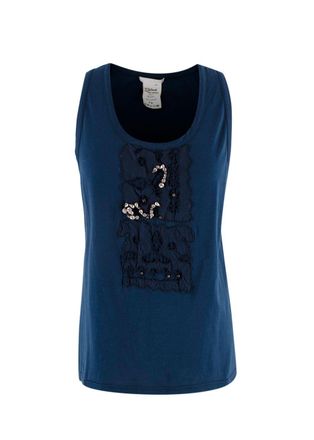 Chloé Navy Crystal Embellished Tank Top Size S