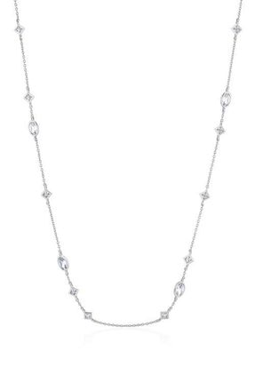 Crislu Princess & Oval Cubic Zirconia Station Chain Necklace in Pure Platinum/clear Stone at Nordstrom, Size 16