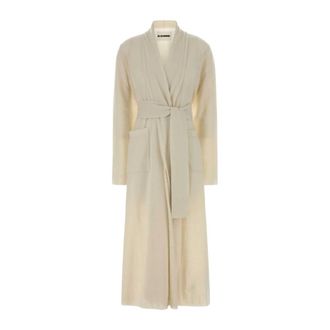 Jil Sander Belted Coats, female, White, Size: S Long Cashmere Cardigan