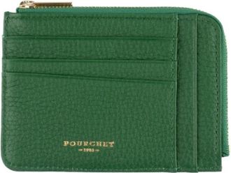 Pourchet Platte Munt-/Kaarthouder - Dames - Portefeuilles - Groen - ONE Size - Leer - Accessoires