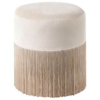 Beliani Puf Otomana Redondo De Terciopelo Beige Glam Con Borlas Virginia