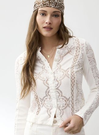 Free People Womens Jae knit and lace openwork blouse