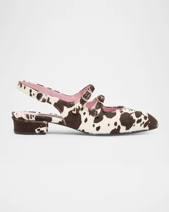 Carel Peche Printed Calf Hair Mary Jane Slingback Ballerina Pumps