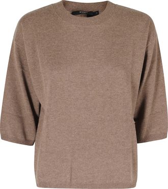 Seventy Brown Crew-Neck Sweater with 3/4-Length Sleeves and Ribbed Trim