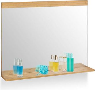 Relaxdays Relaxdays - Wall Mirror with Shelf, Bamboo Frame, HxW 68.5 x 90 cm, Bathroom & Toilet, Hallway & Bedroom, Hanging, Natural