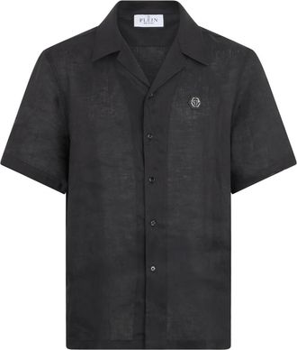 Philipp Plein Bowling Shirt Basic - Heren - Korte mouwen Overhemden - Zwart - S - Katoen - Overhemden