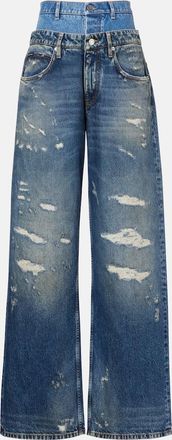 Dolce & Gabbana Distressed layered high-rise wide-leg jeans