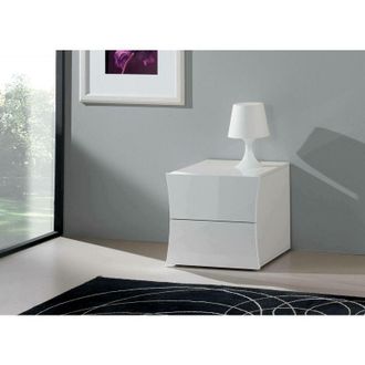 Dmora Dmora - Mesa De Noche Dluki, Mesita De Noche Con 2 Cajones, Dormitorio, 100% Made In Italy, Cm 50x40h41, Blanco Brillo