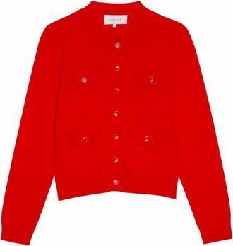The Great. Patch Pocket Long Sleeve Cardigan In Red