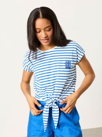 Fat Face FatFace Blue Sardines Tie Front Stripe T Shirt