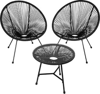 TecTake Set de 2 sillas de jard&iacute;n con mesa de estilo retro Acapulco negro
