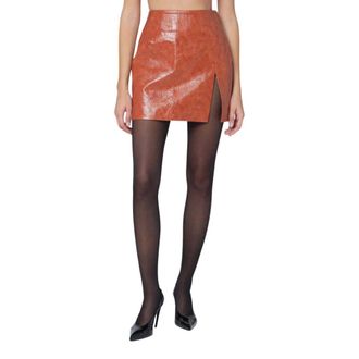 Andamane Short Skirts, female, Brown, Size: XS Brown Leather Skirt with Unique Style