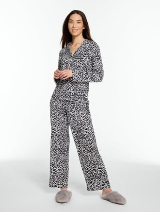 Talbots x Soma Long Sleeve & Pants Pajama Set - Fabulous Leopard - Grey - Medium