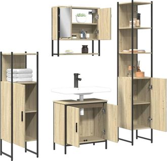 Berkfield Home Durable 4 Piece Bathroom Furniture Set Smoked Oak Engineered Wood in Brown