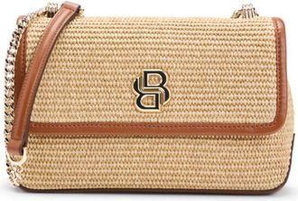 BOSS Raffia-effect shoulder bag with Double B monogram