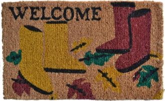 Imports Decor Welcome Garden Boots Coir Doormat, Coconut Fiber Door Mat with Leaf Design for Indoor Outdoor Entrance