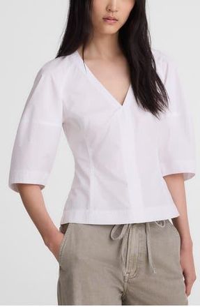 Madewell Sculptural V-Neck Cotton Poplin Top in White at Nordstrom Rack, Size 6