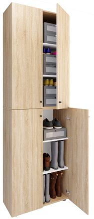 ebuy24 Ebuy24 - Vcm Xl Wood Large Shoe Cabinet Zapato Estante Botas Grandes Muebles De Piso Lona 6 Compartimentos Puertas De Torneado (sonoma Oak)
