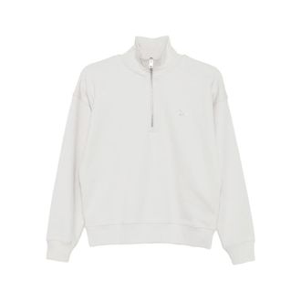 Maison Kitsun&eacute; Hoodies & sweatvesten, Dames, Grijs, M, Katoen, Fox Head Comfort Half Zip Sweatshirt