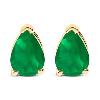 House of Brilliance 14K Gold 6x4MM Pear Shaped Gemstone Solitaire Stud Earrings in Green Emerald | Yellow at Nordstrom