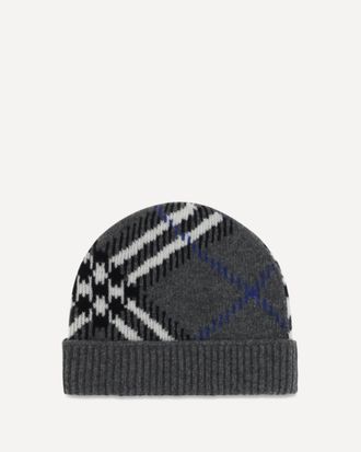 Burberry Cappello Beanie in misto cashmere a quadri Woman UNI