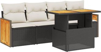 vidaXL Set De Muebles De Jard&iacute;n 5 Pzas Y Cojines Rat&aacute;n Sint&eacute;tico Negro Vidaxl