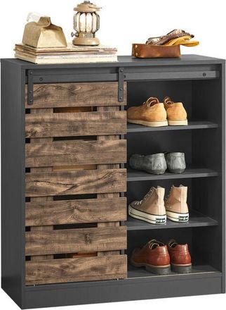 SoBuy Sobuy - Aparador Recibidor Con Puerta Corrediza De Granero, Compartimento Abierto Gabinete De Zapatos 80 X 35 X 89 Cm Fsb65-hg Es