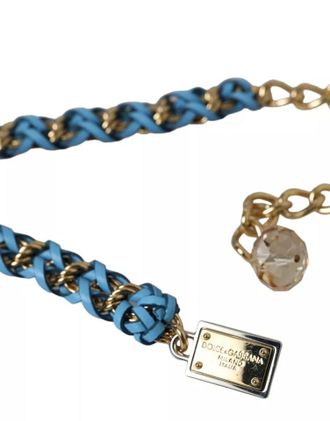 Dolce & Gabbana Womens Blue Braided Gold Brass Chain Waist Belt