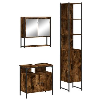Berkfield Home 3 Piece Bathroom Furniture Set Smoked Oak Engineered Wood in Brown