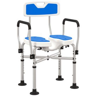 OEM Silla De Ducha Con Asiento Ranurado Altura Regulable Antideslizante Respaldo Y Reposabrazos Carga 136 Kg Azul
