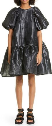 Cecilie Bahnsen Alexa Puff Sleeve Jacquard Babydoll Dress in Black at Nordstrom, Size 2 Us