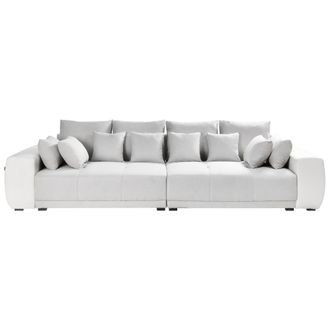 Beliani Sof&aacute; 4 Plazas Gris Claro Beige Crema Poli&eacute;ster Cojines Respaldo Torpo