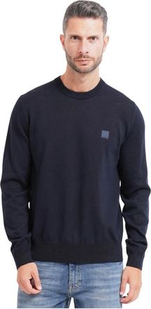 HUGO BOSS Truien & Vesten, Heren, Blauw, L, Katoen, Pullover van katoen-cashmere met logopatch