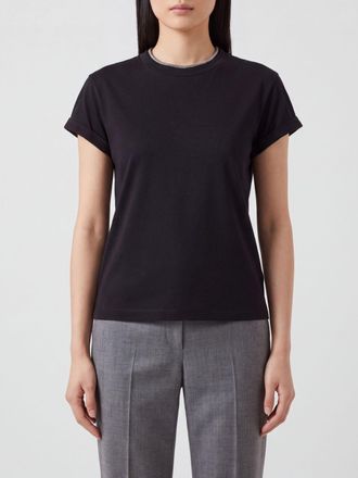 Brunello Cucinelli T-shirt girocollo in cotone stretch con monile ricamato