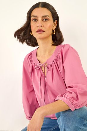 Roman Stitch Detail Tie Front Top