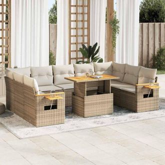 vidaXL Set Sof&aacute;s Jard&iacute;n Y Cojines 10 Pzas Rat&aacute;n Sint&eacute;tico Acacia Beige Vidaxl
