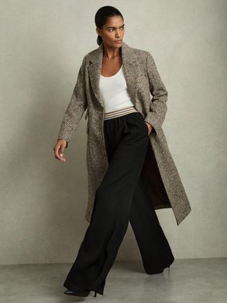 Reiss Black Stripe-waistband Wide-leg Trousers, 16L