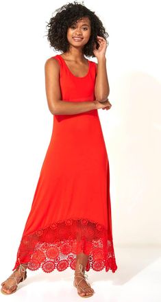 Roman Crochet Hem Stretch Midi Dress