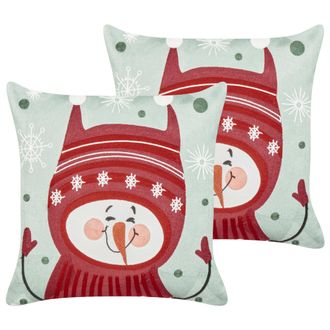 Beliani Beliani - Conjunto De 2 Cojines De Tela De Algod&oacute;n Con Motivo Navide&ntilde;o Verde Y Rojo 45 X 45 Cm Cupcake