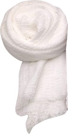 World of Shawls Chic Ladies Cotton Blend Crinkle Distressed Effect Scarf with Fringed Edges (White)