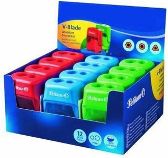 Trade Shop Trade Shop - Confezione 12 Pezzi Temperamatite Temperino V Blade 2 Colorato Con Contenitore