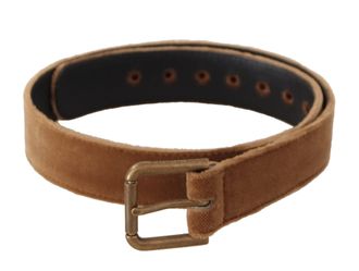 Dolce & Gabbana Womens Brown Velvet Bronze Vintage Logo Metal Buckle Belt Leather - One Size